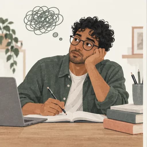 Person trying to concentrate at a desk