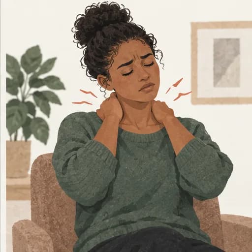 Person holding their tense neck and shoulders